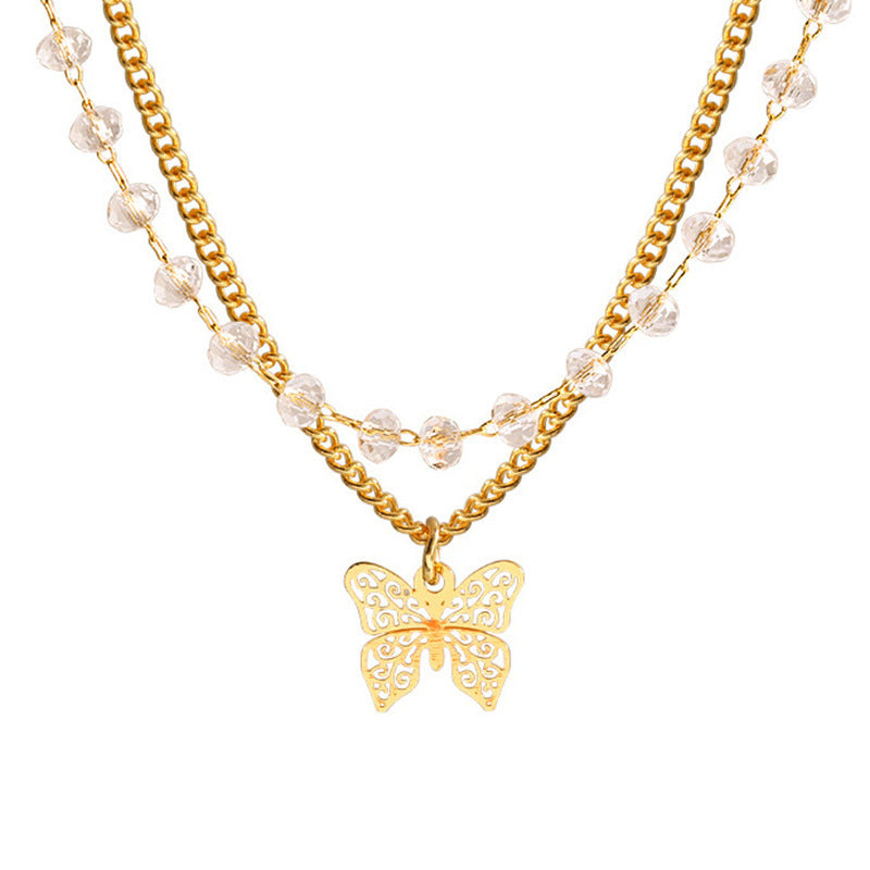 Butterfly Crystal Double-Layer Necklace
