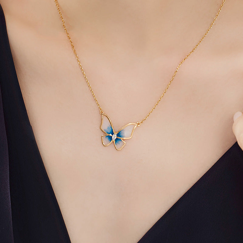 Gradient Blue Butterfly Necklace