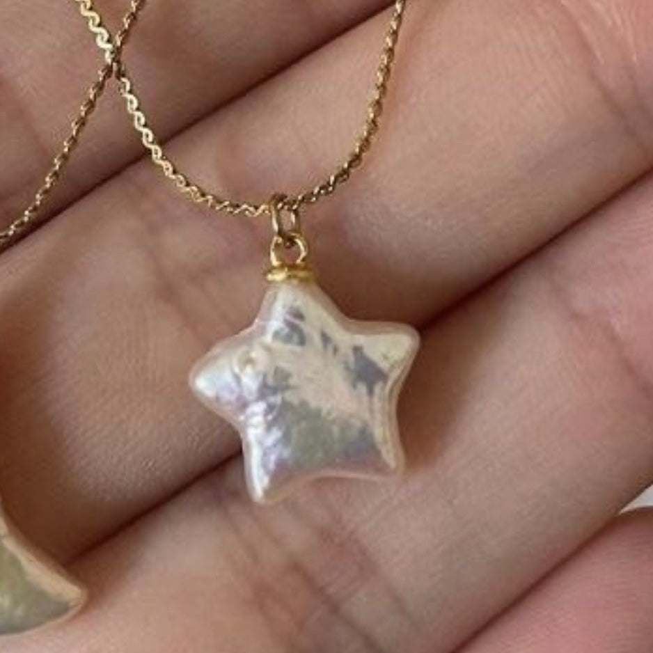 Pearl Moon and Star Necklace