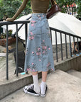 Floral Denim Skirt and Pants