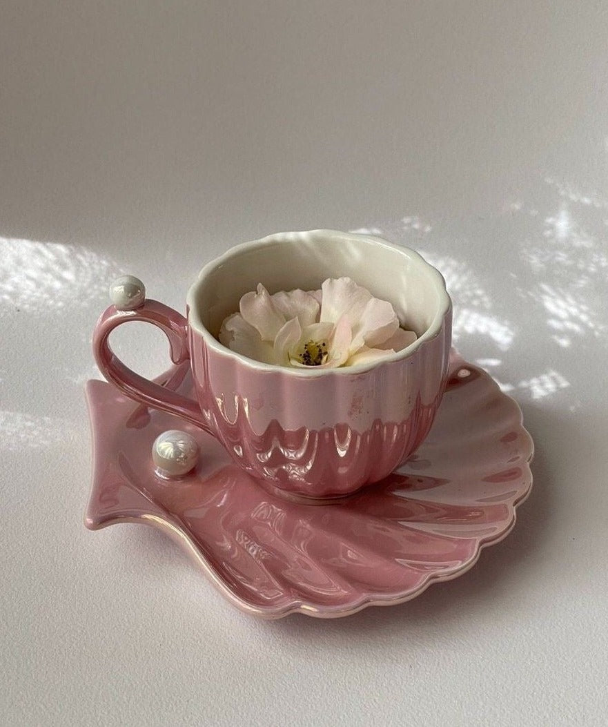 Mermaid Pearl Shell Ceramic Cup