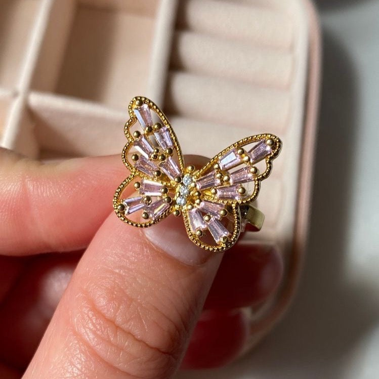 Rhinestone Butterfly Ring