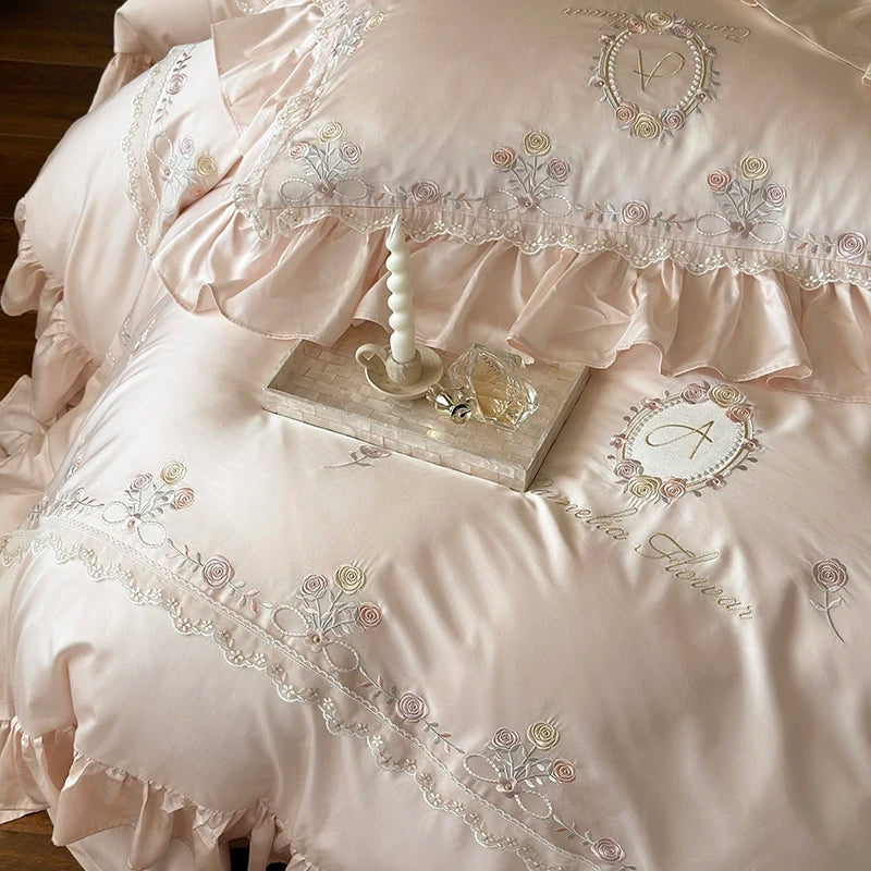 Rose Embroidery Silky Bedding