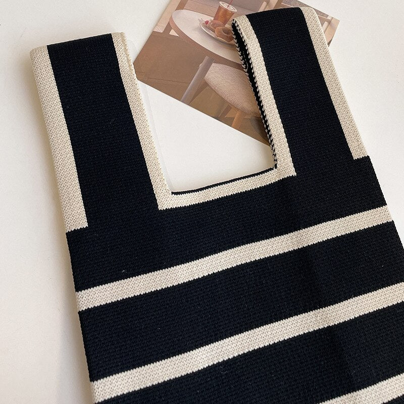 Mini Knit Stripe Plaid Tote Bag