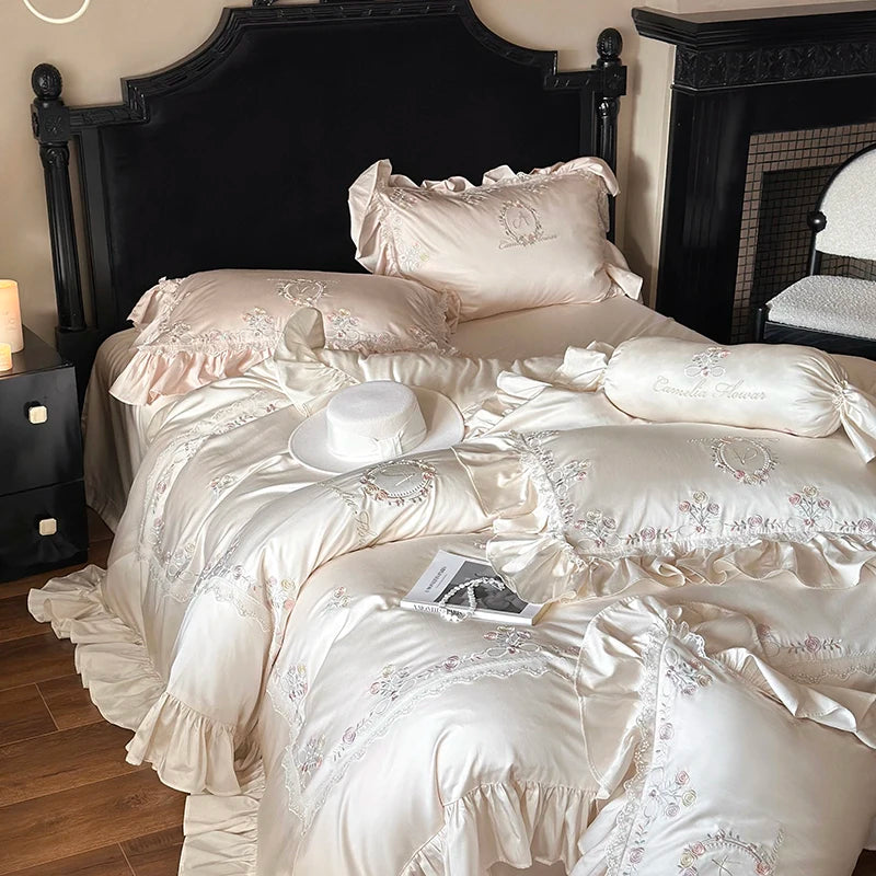 Rose Embroidery Silky Bedding