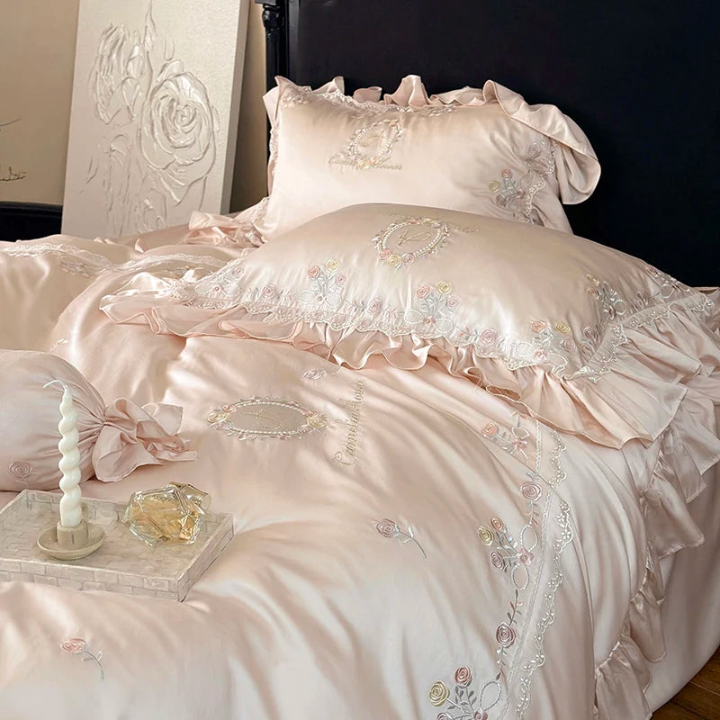 Rose Embroidery Silky Bedding