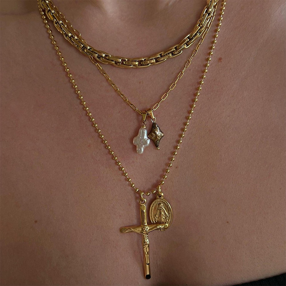 Vintage Pearl Cross Necklace