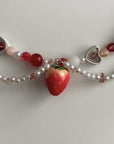 Handmade Strawberry Beaded Pearls Choker
