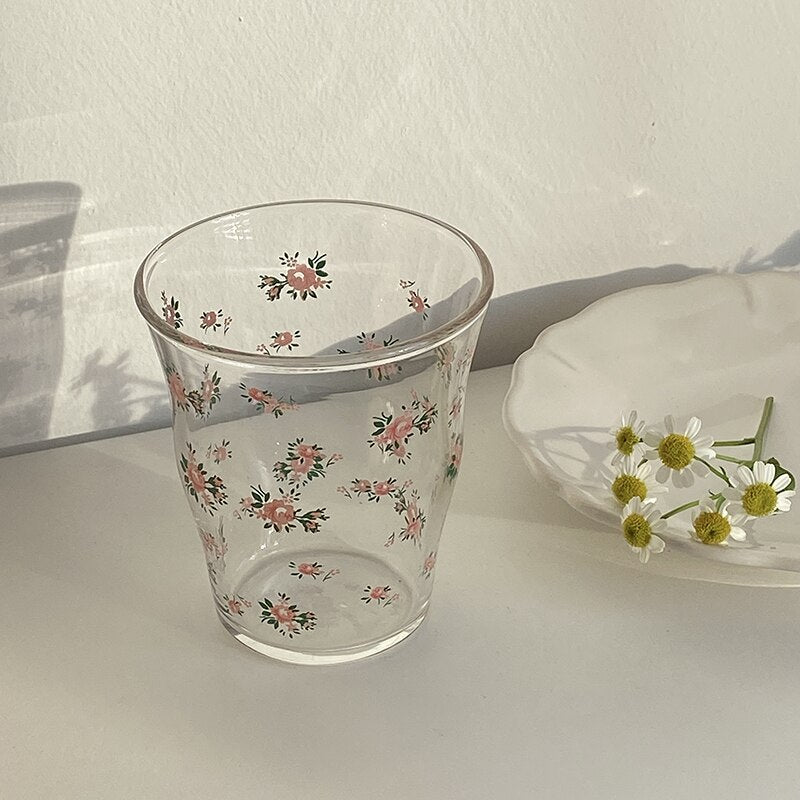 Rose Printed Glass Cup