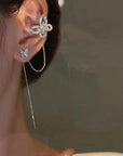 Crystal Butterfly Long Tassel Earrings