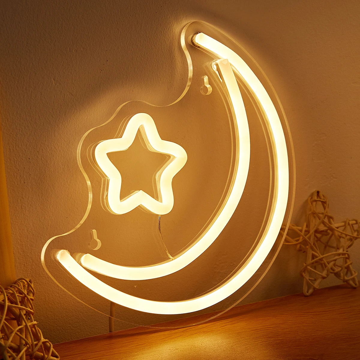 Crescent Moon and Star Neon Sign