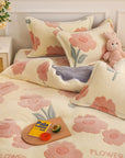 Pink Flower Fleece Duvet Cover