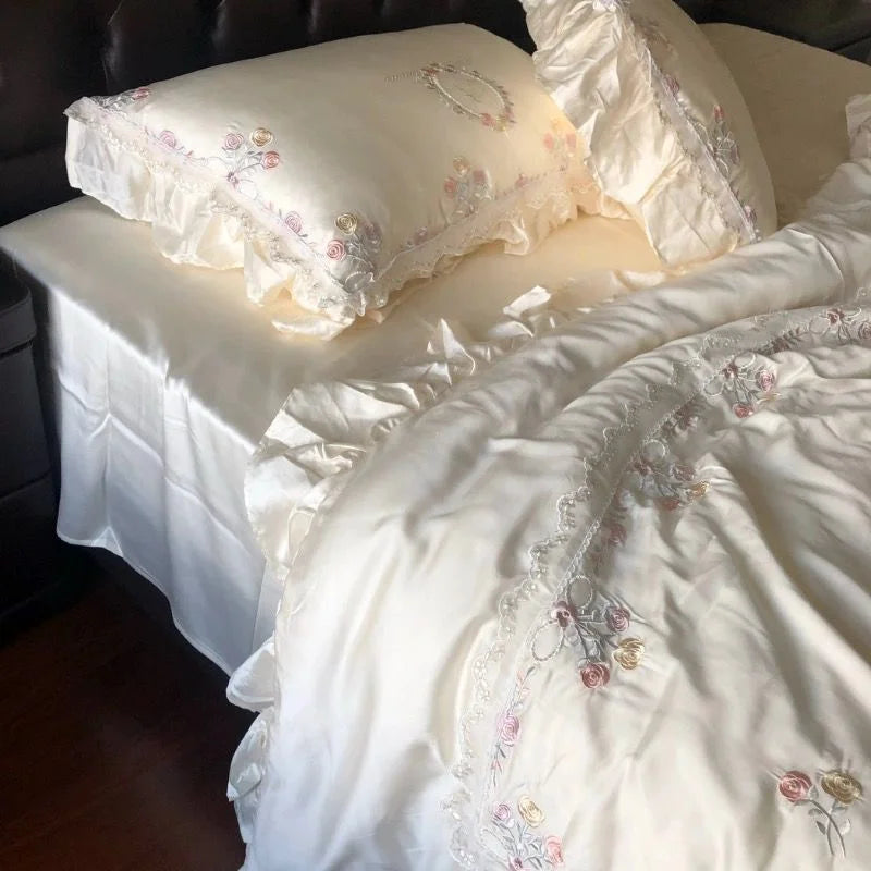 Rose Embroidery Silky Bedding