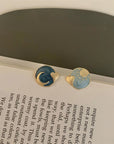 Hand-Painted Sun and Moon Studs Earrings