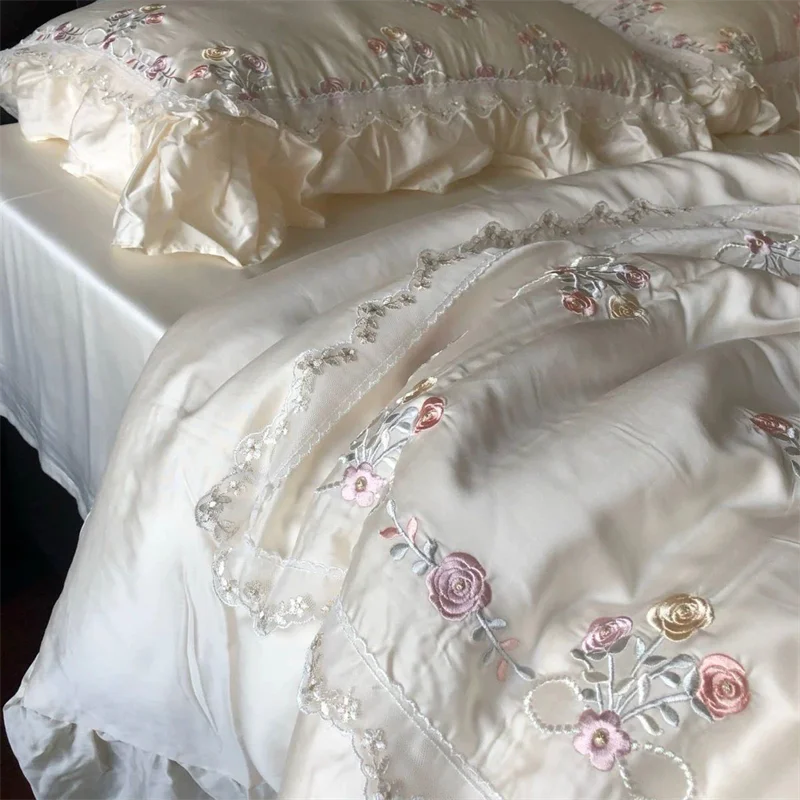 Rose Embroidery Silky Bedding
