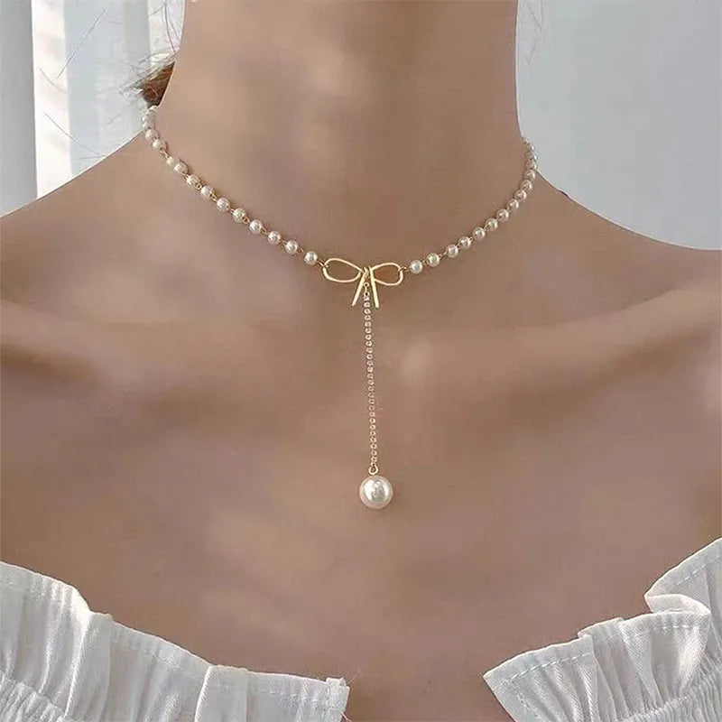 Pearl Bow Tie Necklace