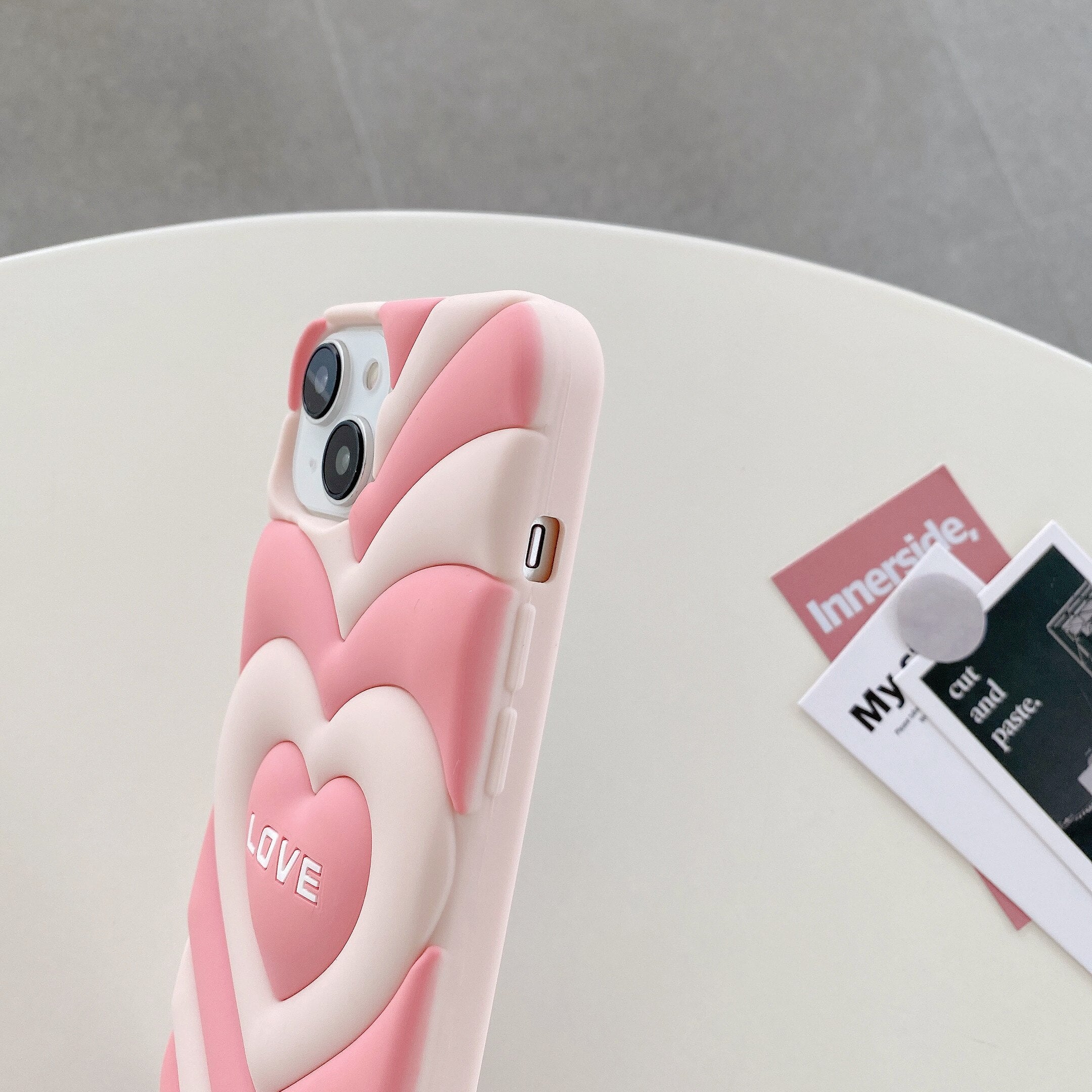 3D Pink Heart Phone Case