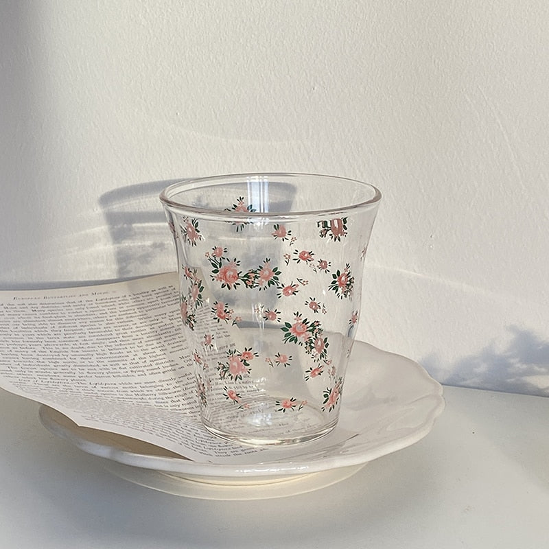 Rose Printed Glass Cup
