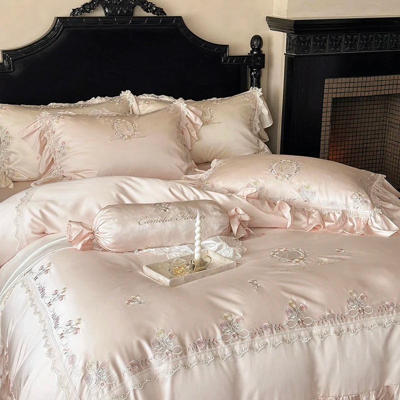 Rose Embroidery Silky Bedding