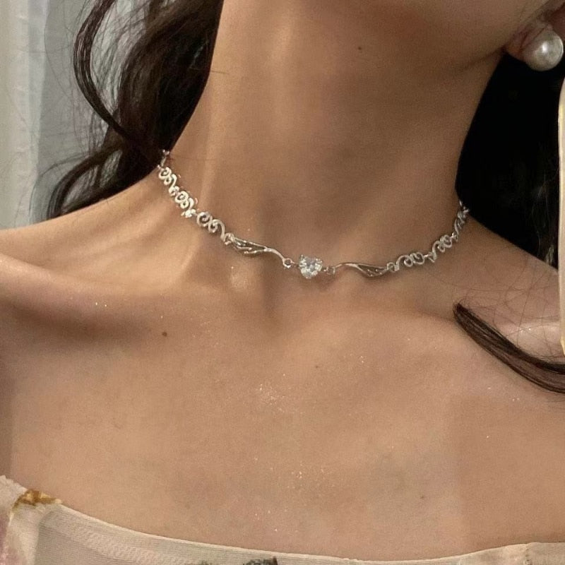 Y2K Heart Crystal Choker Necklace