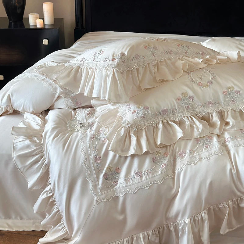 Rose Embroidery Silky Bedding