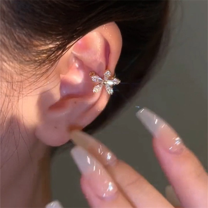 Crystal Flower Ear Clips