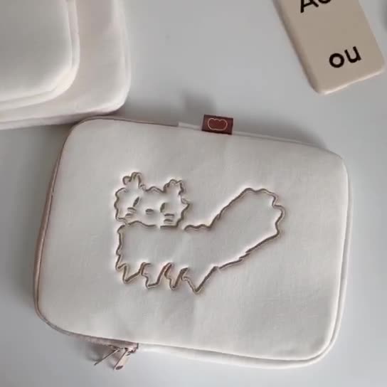Cat Embroidery iPad/Laptop Bag