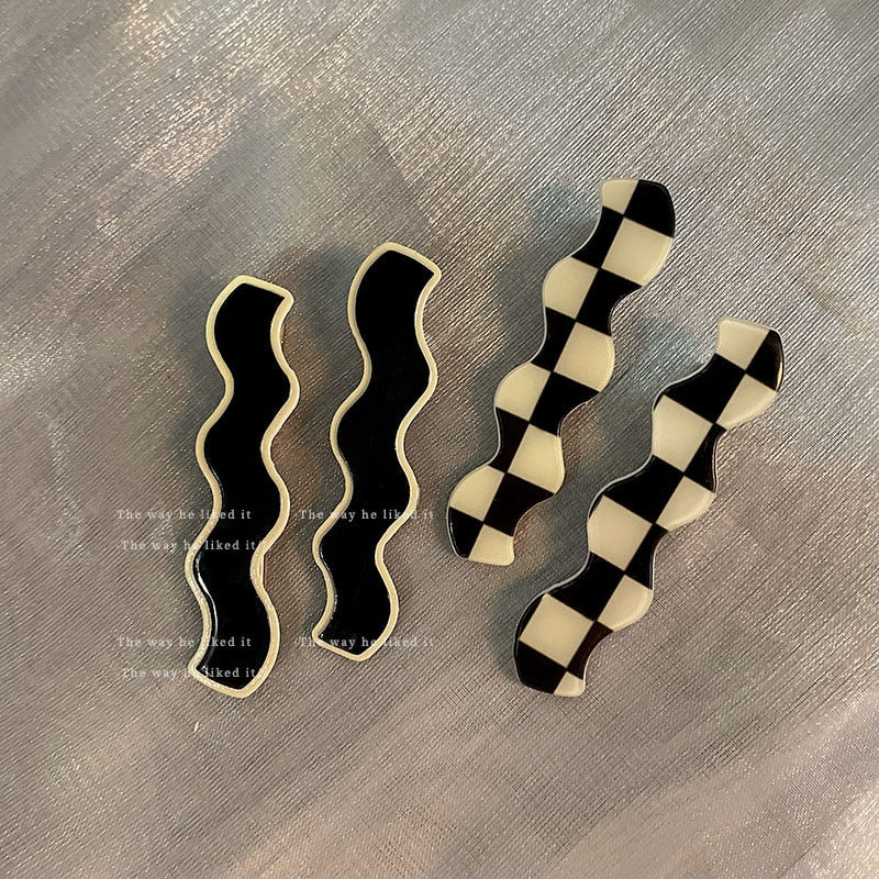 Black White Checkerboard Hairpins Set