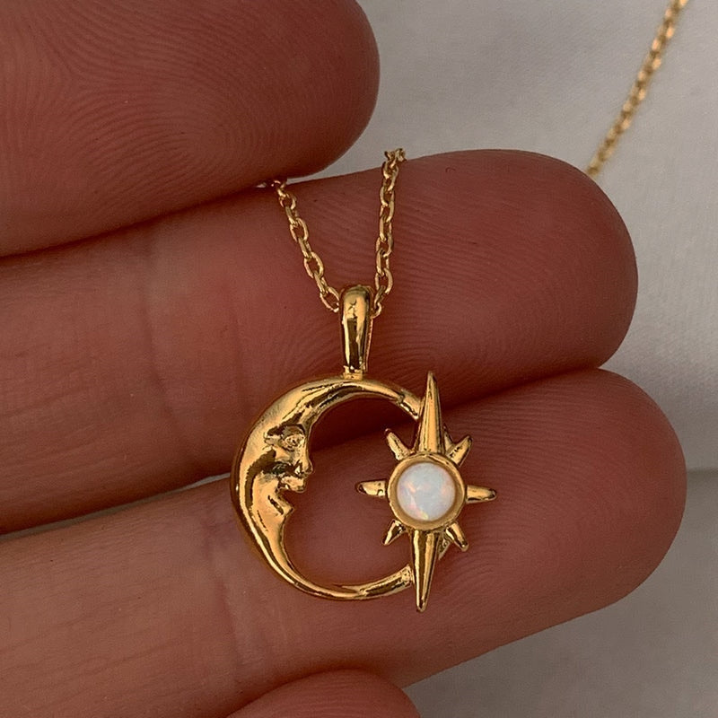 Crescent moon and hot sale star necklace gold