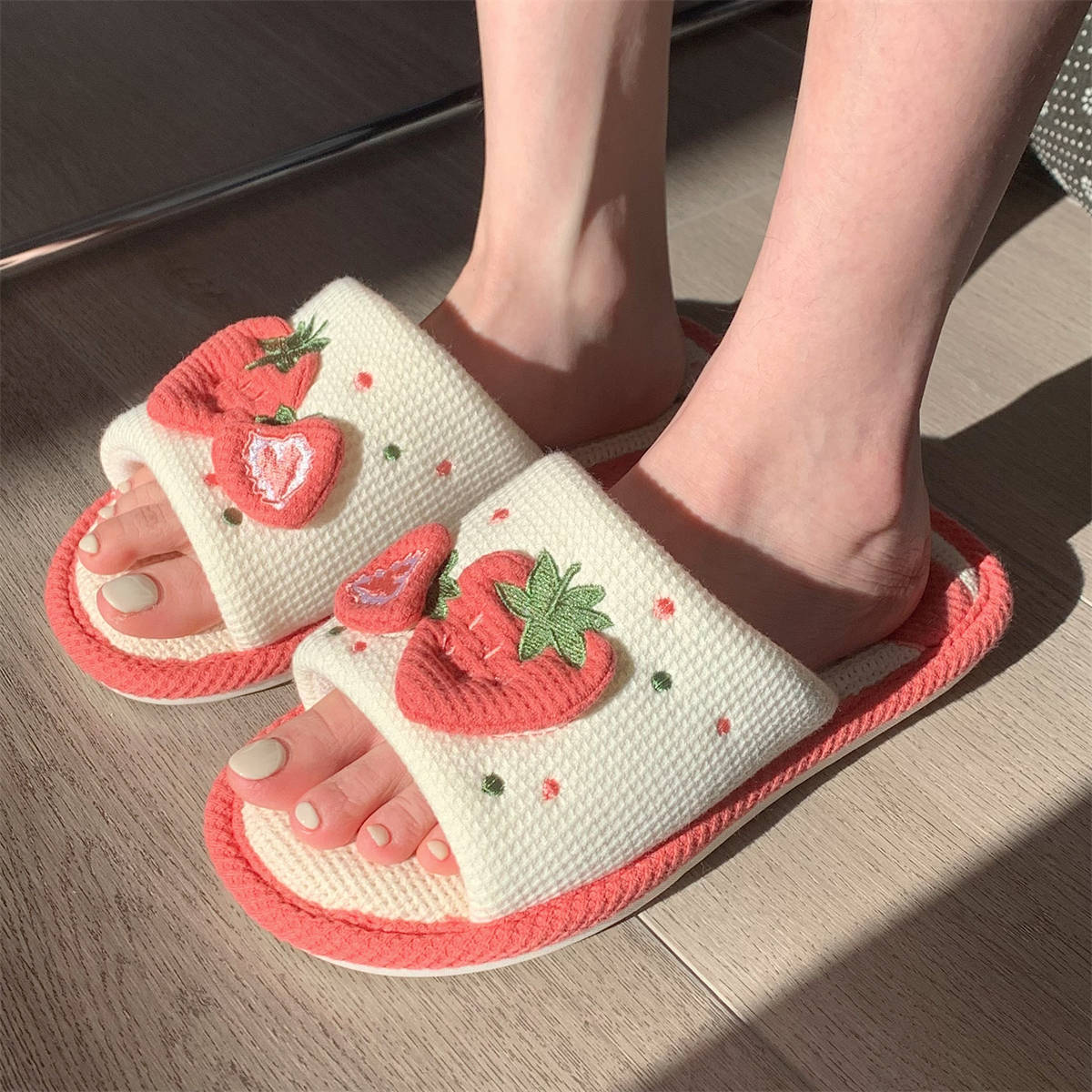 Plush Strawberry Slippers