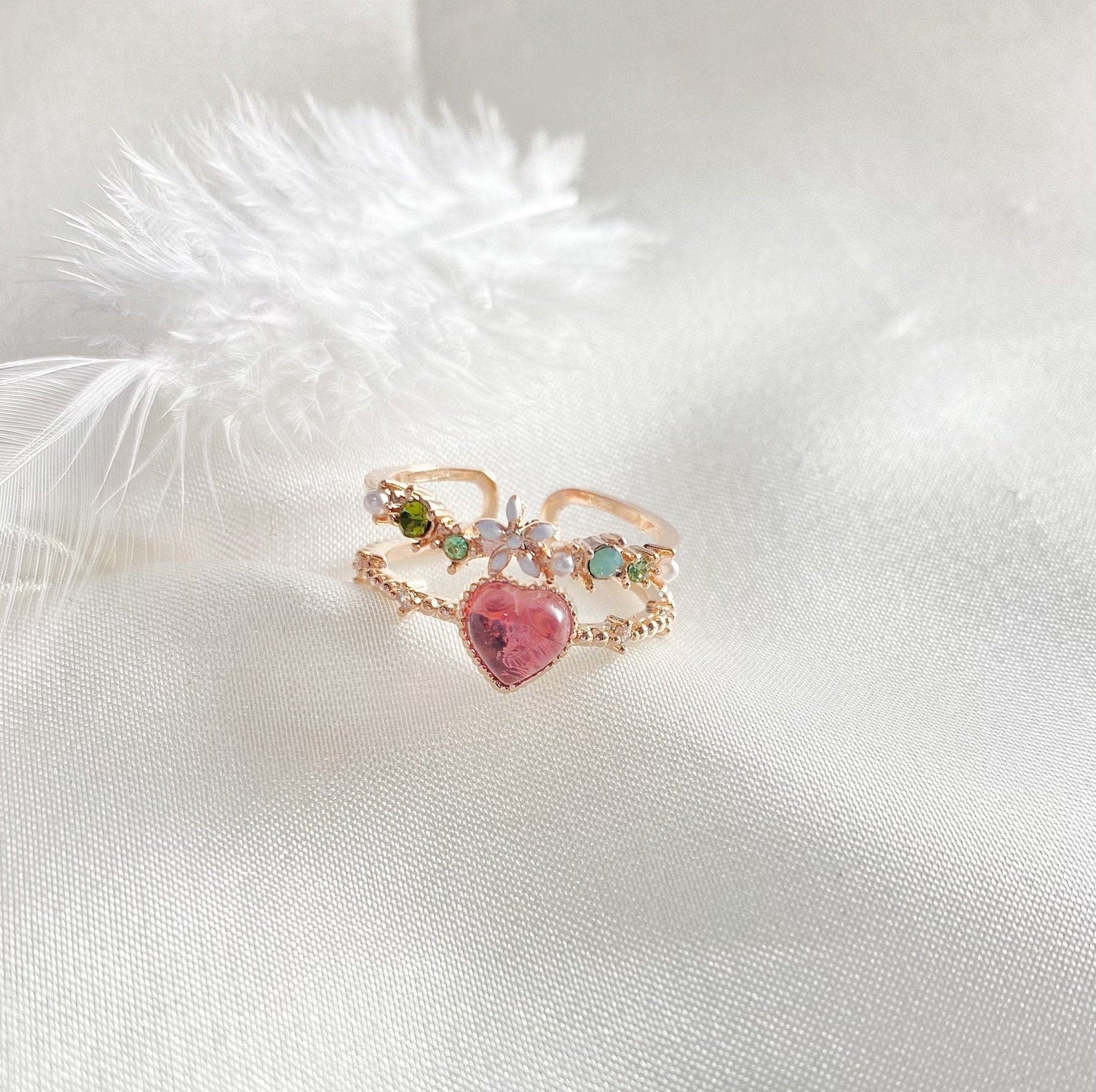 Flower Heart Ring