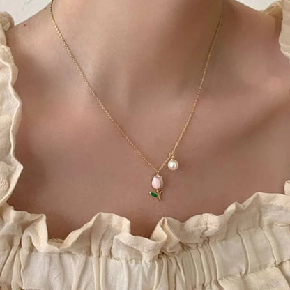 French Pearl and Tulip Necklace