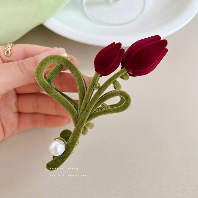 Red Tulip Hair Claw Clip