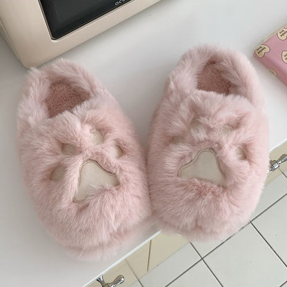 Plush Cat Paw Cotton Slippers