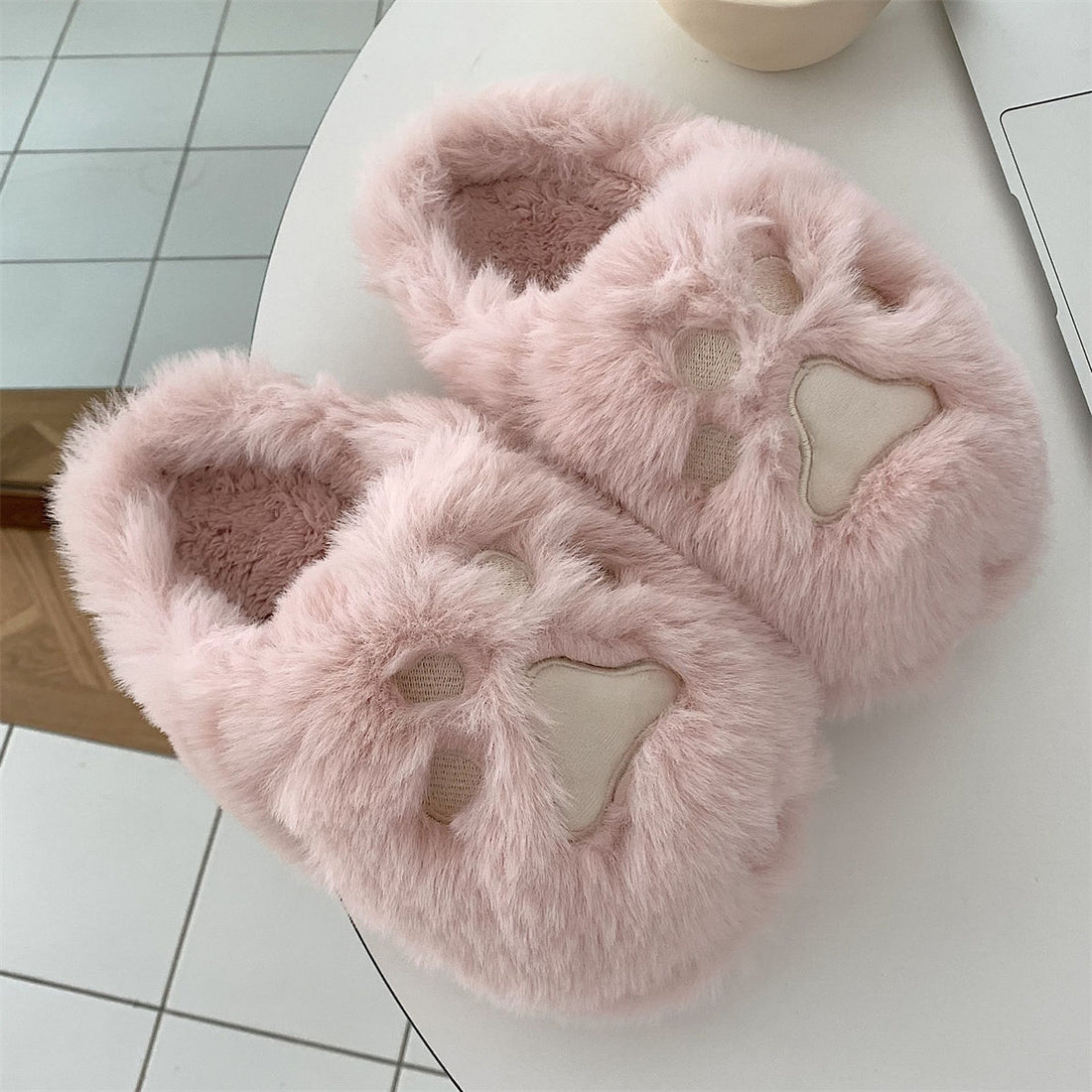 Plush Cat Paw Cotton Slippers