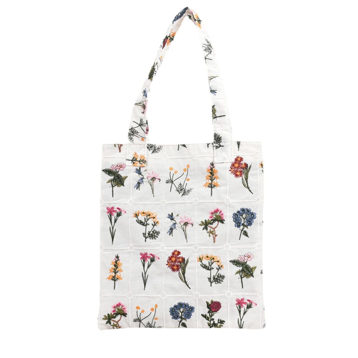 Flower Embroidered Tote Bag