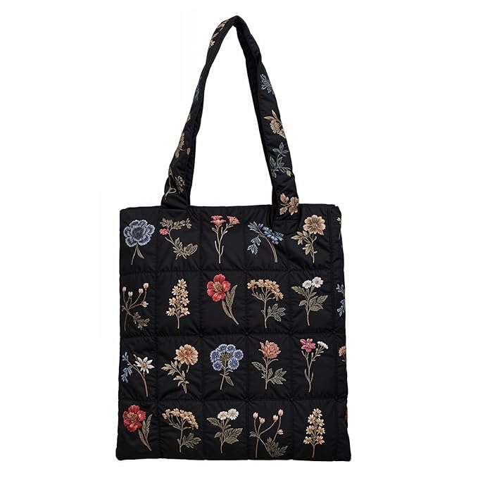 Flower Embroidered Tote Bag