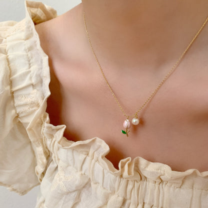 French Pearl and Tulip Necklace