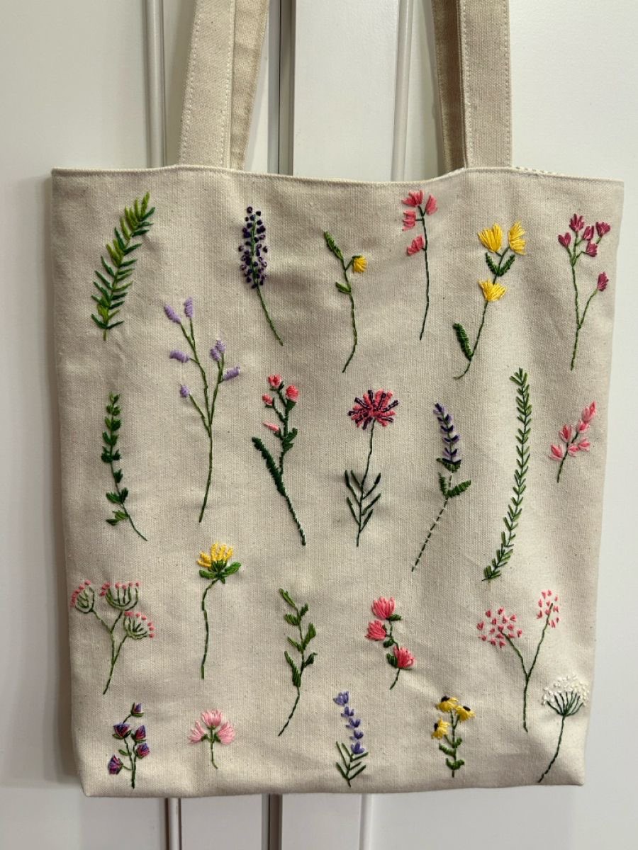 Flower Embroidered Tote Bag