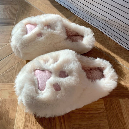 Plush Cat Paw Cotton Slippers