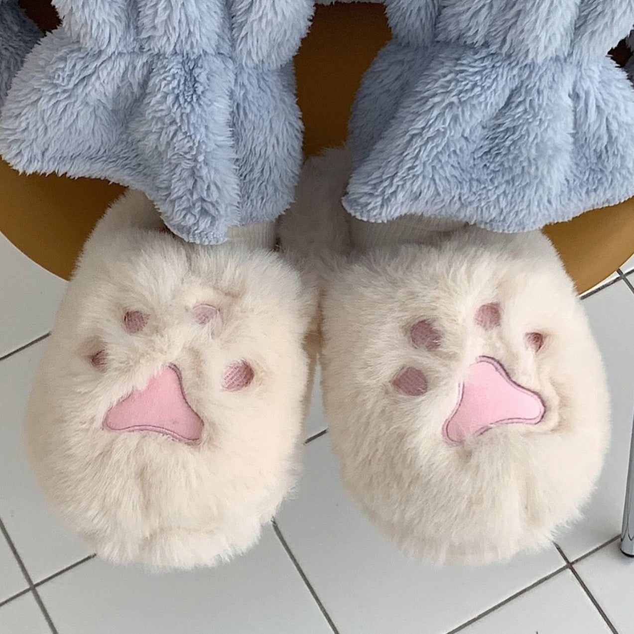 Plush Cat Paw Cotton Slippers