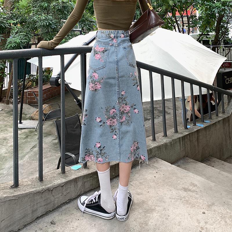 Floral Denim Skirt and Pants