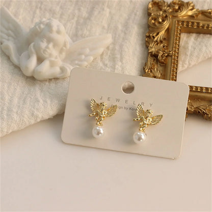 Angel and Pearl Stud Earrings