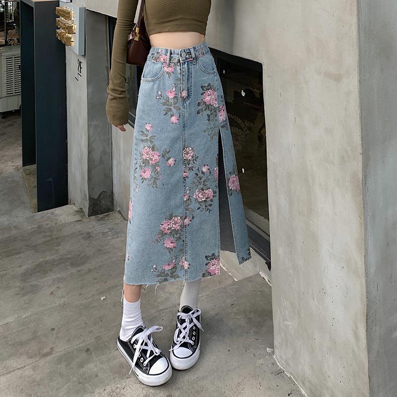 Floral Denim Skirt and Pants