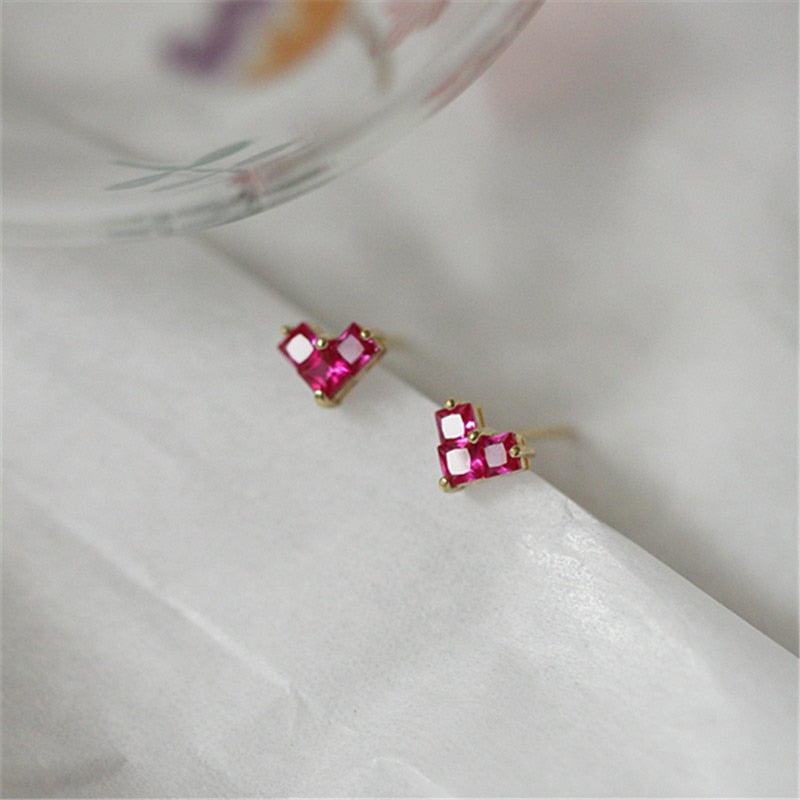 Red Heart Stud Earrings