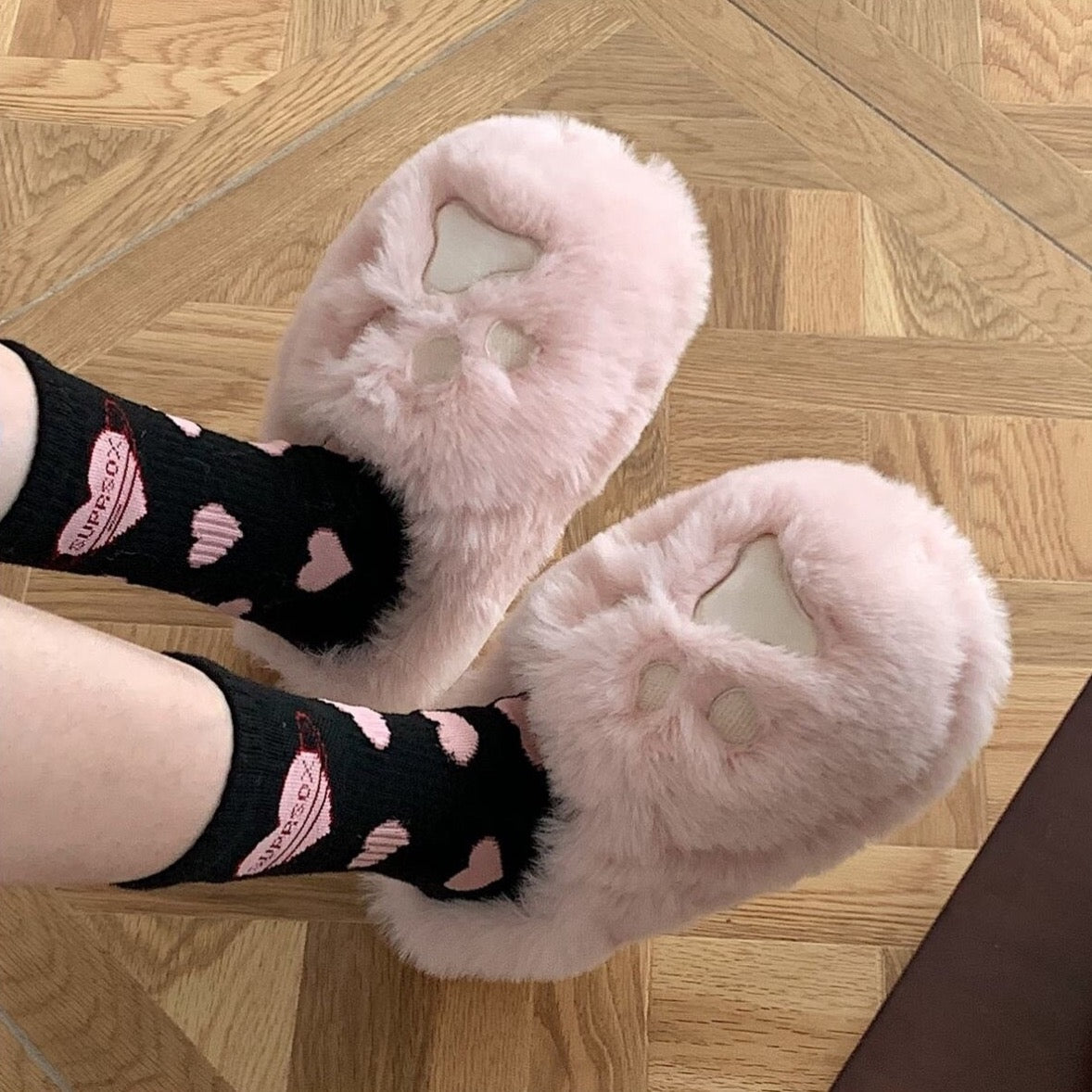 Plush Cat Paw Cotton Slippers