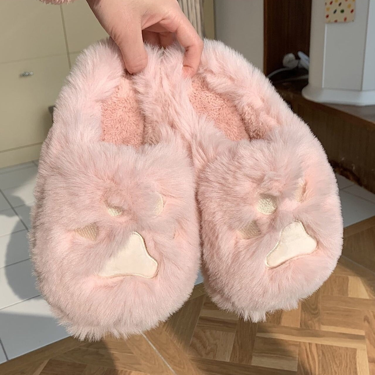 Plush Cat Paw Cotton Slippers