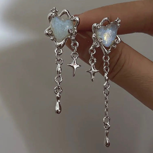 Y2K Metallic Opal Heart and Northern Star Earrings