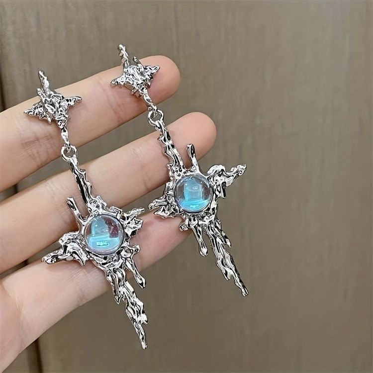 Liquid Metal Cross Moonstone Earrings