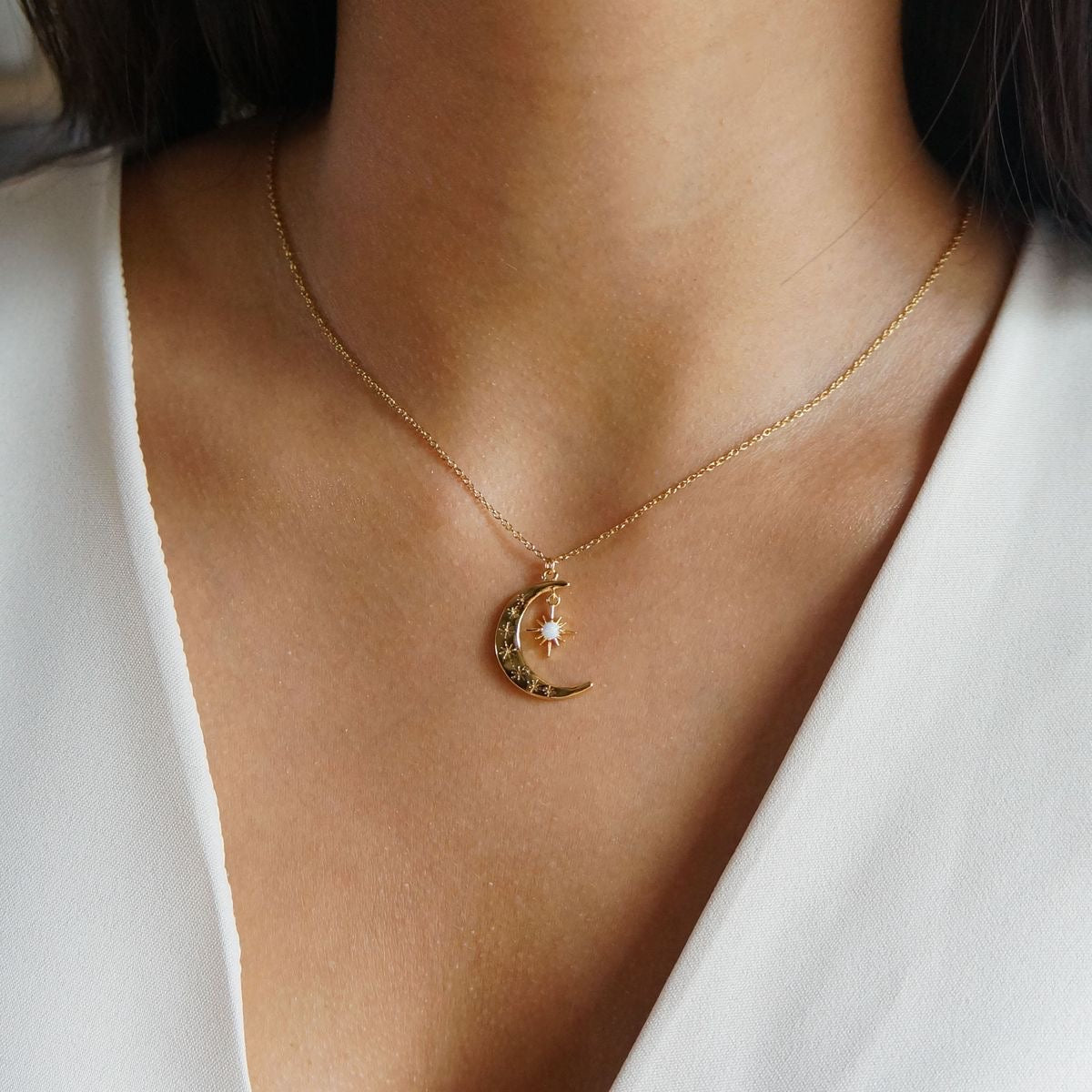 Crescent Moon Star Necklace